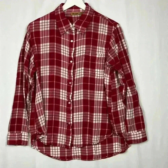 Wranglers Womens Shirt M Red/White Plaid Button Up Long Sleeves Long Shirttail - Picture 1 of 12